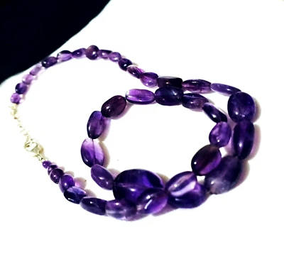 Collar de piedras preciosas ovaladas lisas de amatista natural facetadas AAA, amatista suave 17 pulgadas Foto 1 de 4