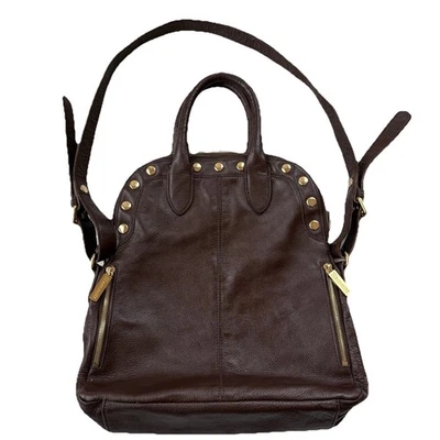 Hammitt Los Angeles Crossbody Bag Brown Pebble Leather Studded Fold Over Purse - Image 1 of 4