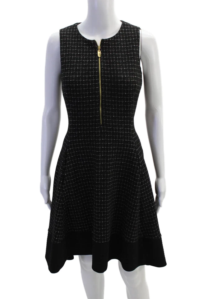 Vestido tejido Donna Karan New York para mujer con cremallera frontal a cuadros negro blanco talla XS Foto 1 de 4