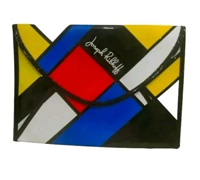 Designer Joseph Ribkoff Clutch Envelope Bag Bright Geometric Art MOD Statement  - Изображение 1 из 4