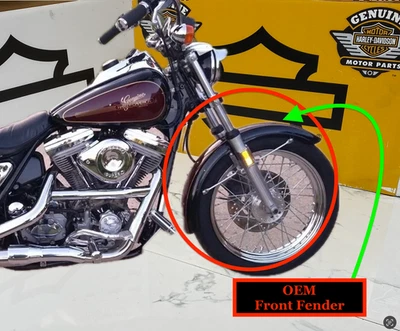 老式原始设备制造商 Harley FXR Sportster 前挡泥板 FXRT FXRD FXRP FXRS FXRL 黑色 — 第 1/4 张图片