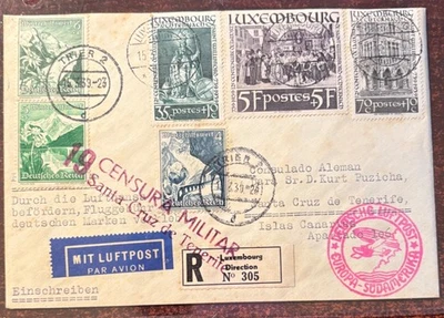 Alemania/Luxemburgo #B86-7, cubierta registrada B91 con sello rojo zepelín Foto 1 de 2