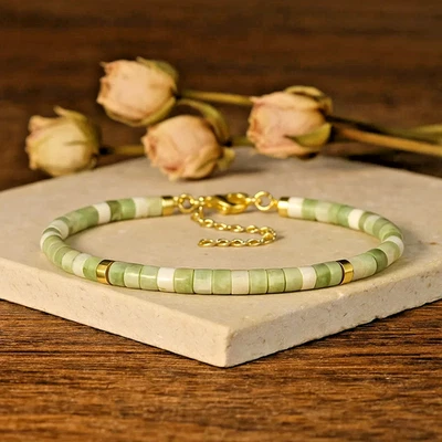Brazalete Unisex Jade Natural 4mm Cuentas Minimalista Piedras Preciosas Verdes Riqueza Curativa Foto 1 de 3