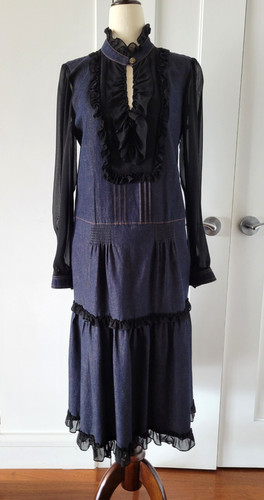 Coach abito midi denim manica lunga donna stile western nero taglia 4