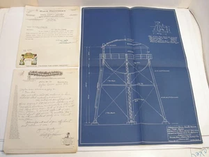 VINTAGE 1936 BLUEPRINT DIAGRAM & LETTERS RE: WATER TOWER TYLER TEXAS - Bild 1 von 24