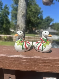 VINTAGE AND RARE FIND PORCELAIN OR CERAMIC CHRISTMAS GOOSE SALT PEPPER SHAKERS 1 - Picture 1 of 12