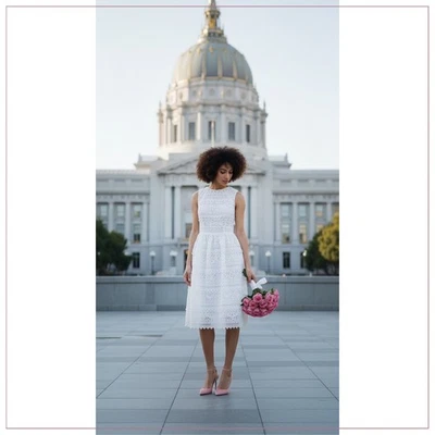 $2685 Carolina Herrera Embroidered Eyelet Fit and Flare Runway Midi Bridal Dress - Image 1 of 4