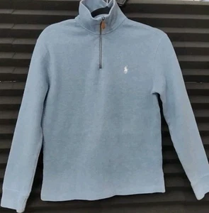 Polo Ralph Lauren Estate Rib 1/4 Zip Sweater Light Blue Youth Small - Picture 1 of 11