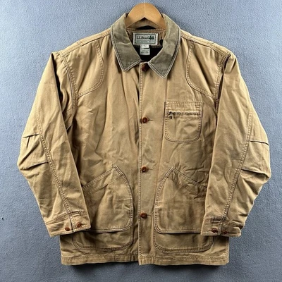 LL Bean Jacket Men's large Canvas Chore Barn Duck Corduroy Collar Wool Lined VTG - Image 1 of 4
