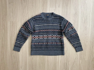 VTG Woolrich Wool Sweater Men's Large (Shrunk To Small) Crew Neck Fair Isle Gray - Image 1 of 4