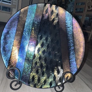 Vintage Mcvay Glass Iridescent Plate 12 Inches - Picture 1 of 2