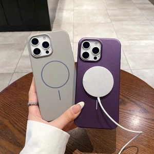 Custodia rigida robusta in pelle per iPhone 16 Pro Max 15 14 13 12 11 cover magnetica NUOVA - Foto 1 di 18