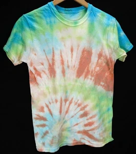 TIE DYE T SHIRT TEE BLUE GREEN ORANGE DYED MENS SIZE S SMALL - Picture 1 of 3