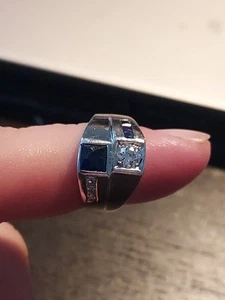 mens pinky ring 14k gold Diamond & Saphire - Picture 1 of 5