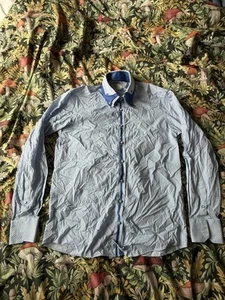 Claudio Lugli Blue Wavy Line And Flower Shirt Size Large - Picture 1 of 10