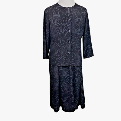 Jaclyn Smith 2 изделия костюм юбка куртка черный цветочный дизайн 3/4 рукав размер L - Изображение 1 из 4