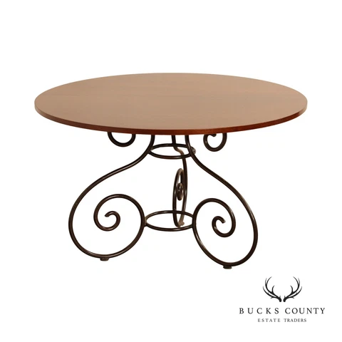 Grange french Country Style Scrolled Iron Base  Round Cherry Dining Table Cover