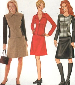 Butterick 3222 Two Piece Contrast Fitted Top + A-line Skirt Suit Pattern 8-10-12 - Picture 1 of 5