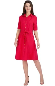 haragano Women's Button Front Belted Shirt Dress with Roll Up Sleeves - Picture 1 of 5