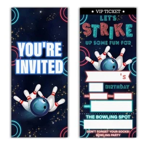 Bowling Birthday Invitations Bowling Ticket Invitations Set of 20 Invites wit... - Picture 1 of 6