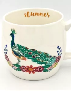 Stunner Peacock Opal House Mug Large Coffee Tea Cup Bird Teal Green Yellow - Picture 1 of 5