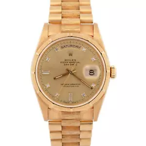 1995 UNPOL. Rolex Day-Date 36mm President Champagne Diamond Bark 18K Watch 18248 - Picture 1 of 11