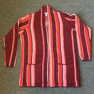 Denim & Co Pullover Damen Medium mehrfarbig gestreift vorne offen Cardigan Taschen - Bild 1 von 11