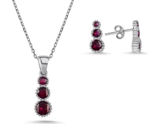 Rot Damen Schmuck Set 925 Sterlingsilber & Zirkonia Anhänger, Halskette Ohrringe - Bild 1 von 1