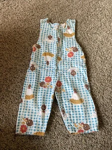 Vintage Toddler Chicken Egg Print Overalls Size 18M Retro Farm Cotton Romper - Picture 1 of 7