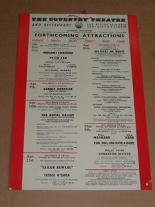 Lonnie Donegan/Margaret Lockwood/Tessie O'Shea 1958 Coventry Theatre Window Card - Picture 1 of 2