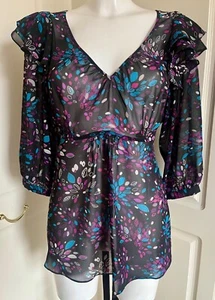 BNWT Jasper Conran detailed black print chiffon top with scattered sequins UK 14 - Picture 1 of 9