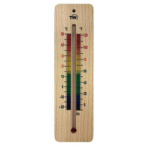 Wooden Room Thermometer - 215mm Multi Coloured Print Wall Home Greenhouse IN-300 - Picture 1 of 7