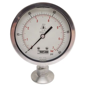 TopLine SP74-00 Glycerin Filled Pressure Gauge, 0-100Psi/0-7bar, 2in Sanitary  - Picture 1 of 4