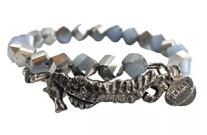 Alex And Ani Beaded Wrap Bracelet Seahorse Gray Blue Silver Crystals Vintage 66 - Picture 1 of 4