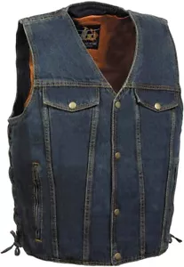GIUBBOTTO DENIM IN PELLE MILWAUKEE DA UOMO STANDARD MOTO BLU PIZZO - SAOV - Foto 1 di 3