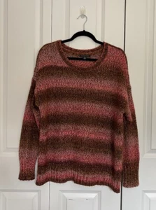 American Eagle Outfitters Pink Brown Stripe Crew Neck Sweater - Women's XL - Picture 1 of 15