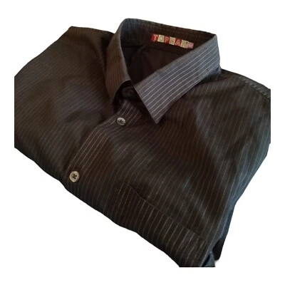 TOPMAN Black Stripe Shirt Vintage Long Sleeve Pocket Men's UK Size XL 42" Chest - Image 1 of 4