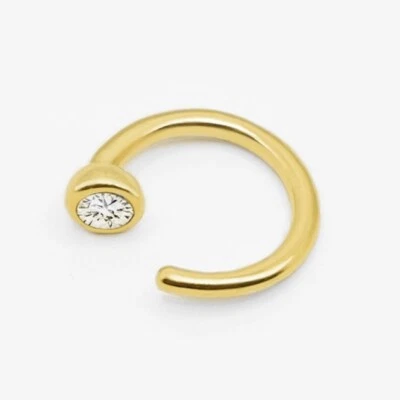 Pendiente de aro enhebrador de circonita cúbica de oro macizo de 14k, pendiente minimalista, regalo para ella Foto 1 de 4