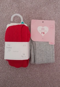 BN baby Girls Tights x Silver Sparkle Red& Cream 6-12 Months mothercare f&f - Picture 1 of 3