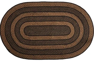 Black & Tan Oval Braided Area Rug Eco-Friendly Country Farmhouse Non-Slip - Picture 1 of 27