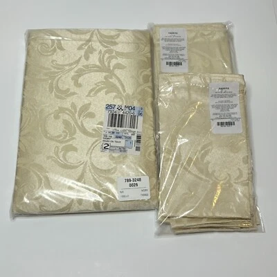 J.C. Penney Ivory Linen Tablecloth Napkins Set Oblong 60" x 84" Paisley - Image 1 of 4