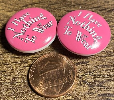 Set of 2 Vtg JHB Pink I Have Nothing To Wear Plastic Buttons 7/8" 23mm 15027 - Image 1 of 2