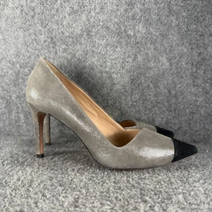 Tory Burch Heels Pumps Womens 7.5 Gray Metallic Silver Black Stiletto Career - Picture 1 of 15