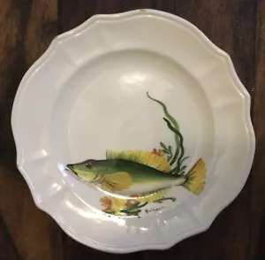PAULETTE QUINSON ASSIETTES 5 PLATES + 7 CREUSES POISSONS DÉCOR POLYCHROME XXÈME - Photo 1/24