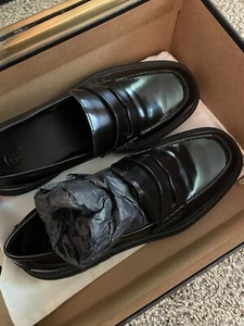 Massimo Dutti BLACK LEATHER LOAFERS WITH TRACK SOLES - Picture 1 of 14