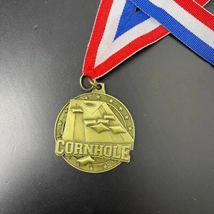 Cornhole Gold Medal with Red, White & Blue Strap - Crown Brand - Picture 1 of 6