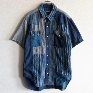 Camicia western KAPITAL patchwork righe indaco manica corta taglia 4 made in Japan - Foto 1 di 6