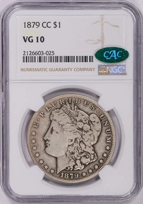 1879-CC $1 Morgan Silver Dollar NGC VG10 CAC Green Bean - Image 1 of 3