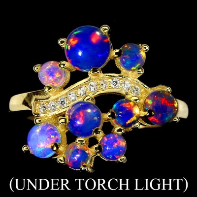 Anello in argento sterling 925 opale di fuoco rotondo 5 mm gemma gioielli 9 - Immagine 1 di 4