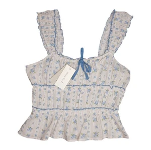 Sim & Sam Damen großes bauchfreies Oberteil Blumen Rüschen Stretch Bluse blau & elfenbein - Bild 1 von 8